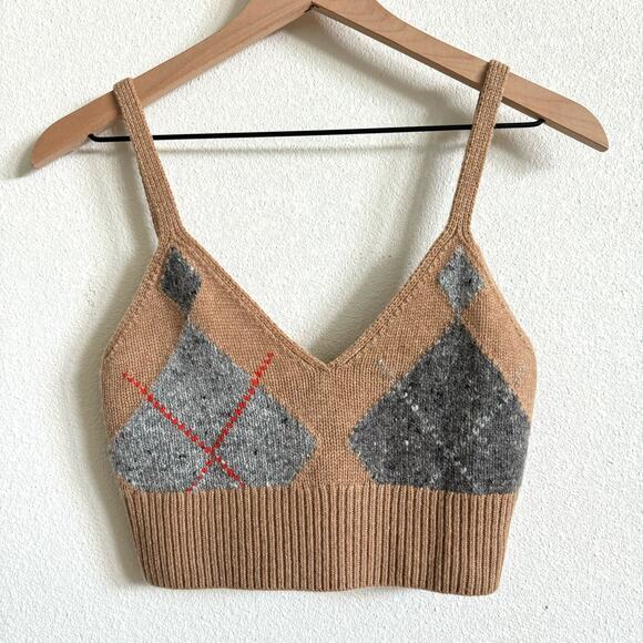 Ralph Lauren Ekose Camel Brown Wool Cashmere Blend Cropped Tank Women’s S NWT - Picture 3 of 6